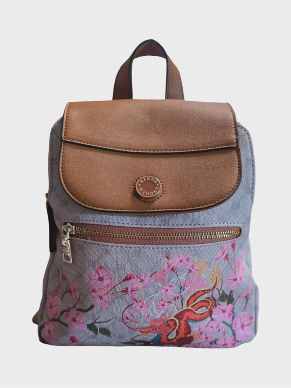 Floral Embroidered Steve Madden Gray & Brown Mini Backpack